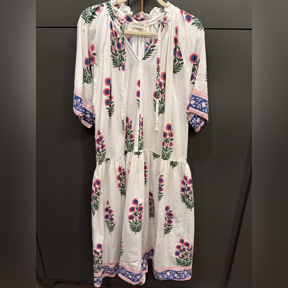 SZ Blockprints Floral Block Print Tiered Midi Dress Womens Size M - Picture 4 of 6